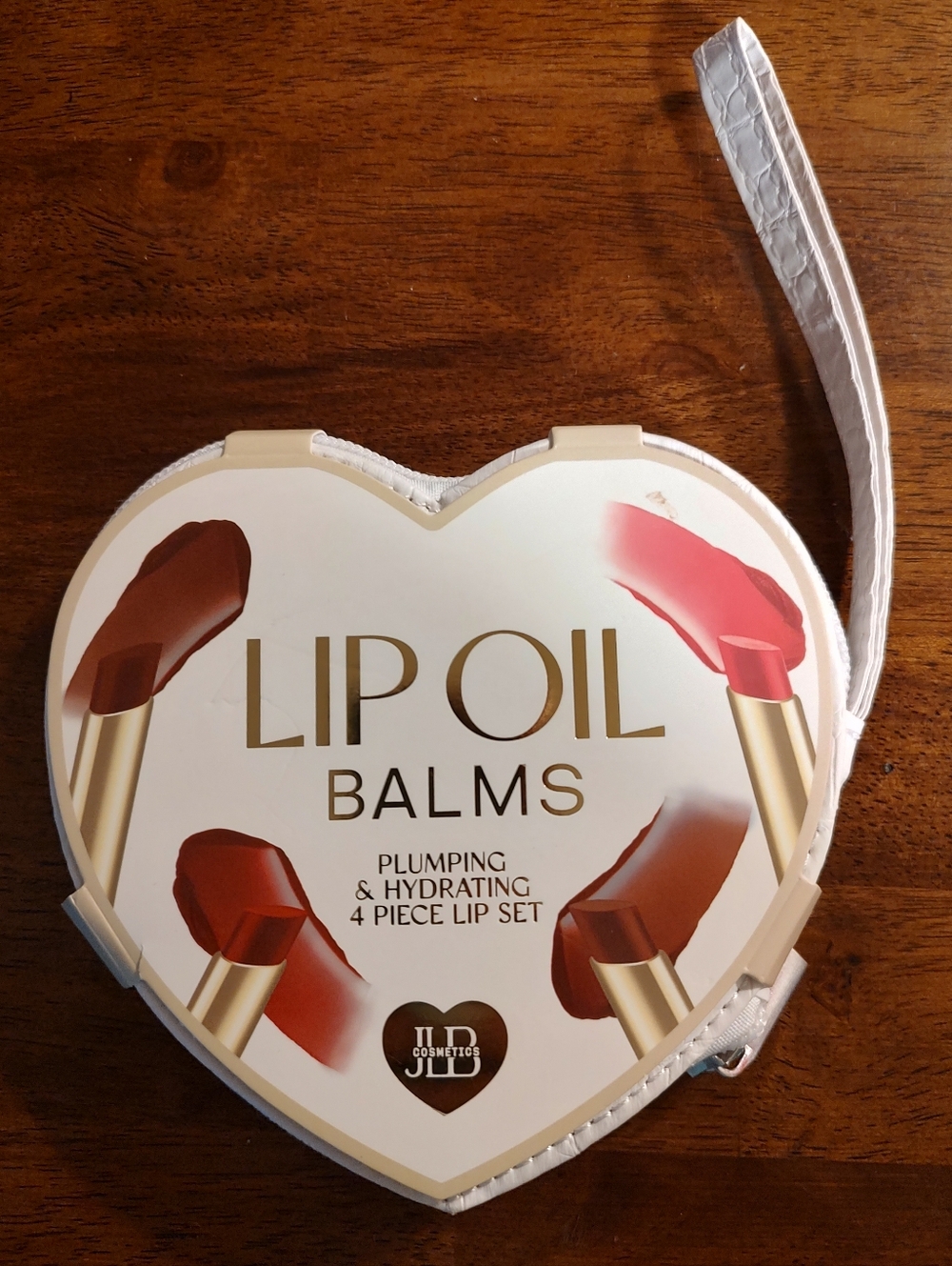 Lip Oil Balms 4-Piece Plumping & Hydrating Set - White Heart Pouch